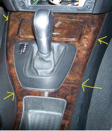 Remove trim for storage compartment (wood grain on center console)